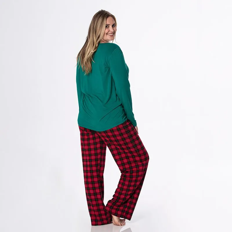 Kickee Pants Women's Long Sleeve Loosey Goosey Tee & Pajama Pants Set - Anniversary Plaid