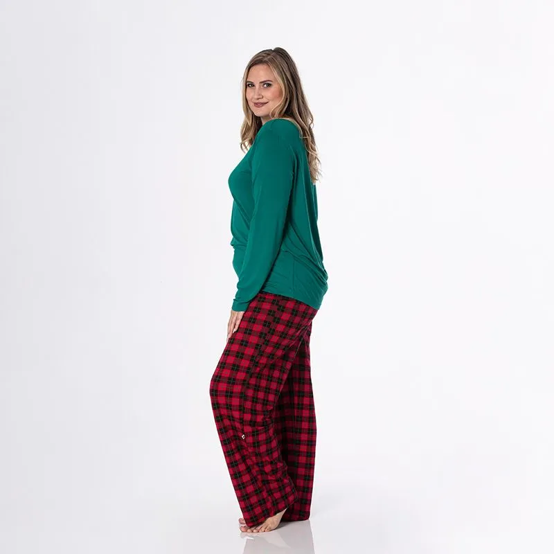 Kickee Pants Women's Long Sleeve Loosey Goosey Tee & Pajama Pants Set - Anniversary Plaid