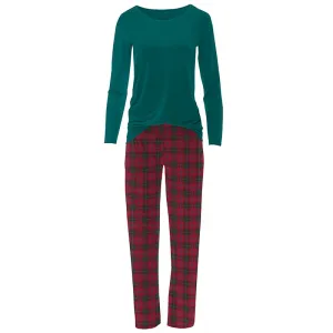 Kickee Pants Women's Long Sleeve Loosey Goosey Tee & Pajama Pants Set - Anniversary Plaid