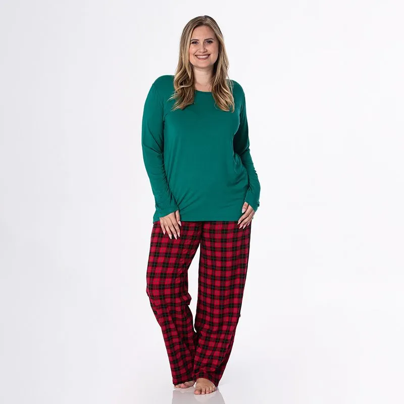Kickee Pants Women's Long Sleeve Loosey Goosey Tee & Pajama Pants Set - Anniversary Plaid