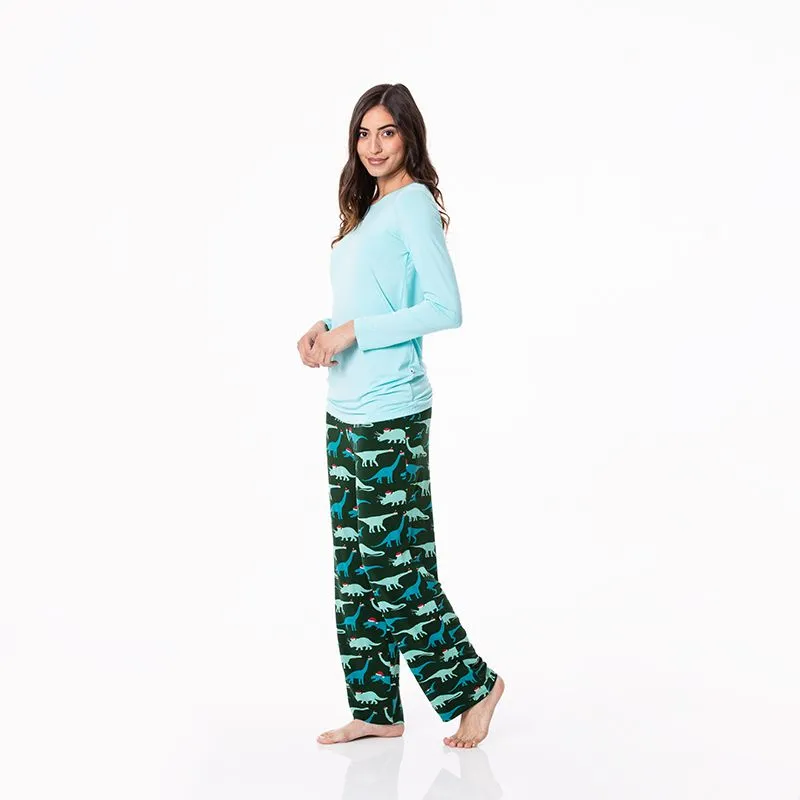 Kickee Pants Women's Loosey Goosey Pajama Set - Santa Dinos
