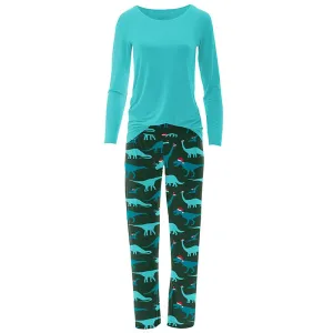 Kickee Pants Women's Loosey Goosey Pajama Set - Santa Dinos
