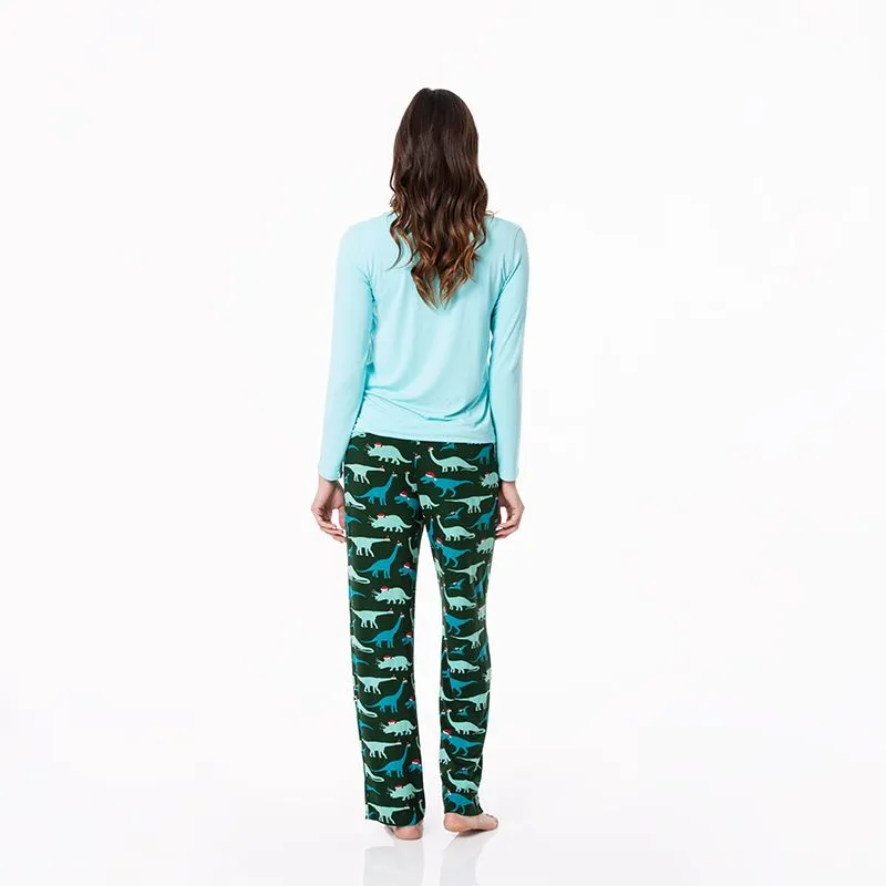 Kickee Pants Women's Loosey Goosey Pajama Set - Santa Dinos