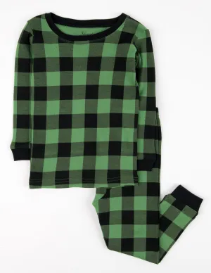 Kids Black & Green Plaid Cotton Pajamas