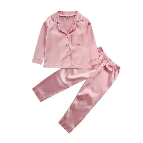 Kids Boy Girl Long Sleeve Silk Sleepwear/Pajamas