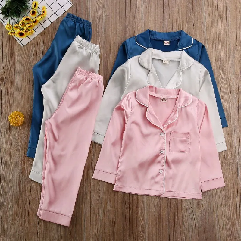 Kids Boy Girl Long Sleeve Silk Sleepwear/Pajamas