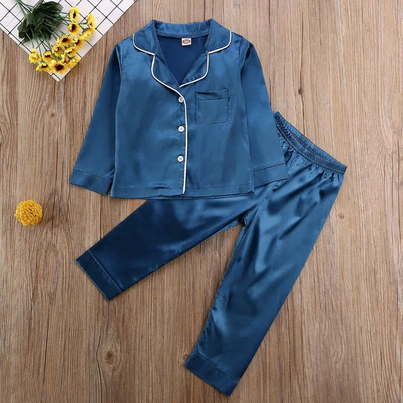 Kids Boy Girl Long Sleeve Silk Sleepwear/Pajamas
