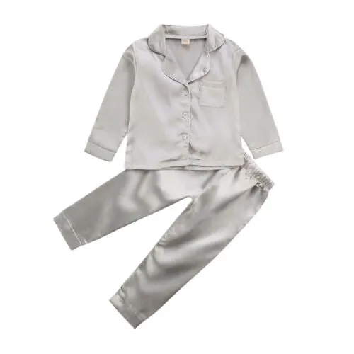 Kids Boy Girl Long Sleeve Silk Sleepwear/Pajamas