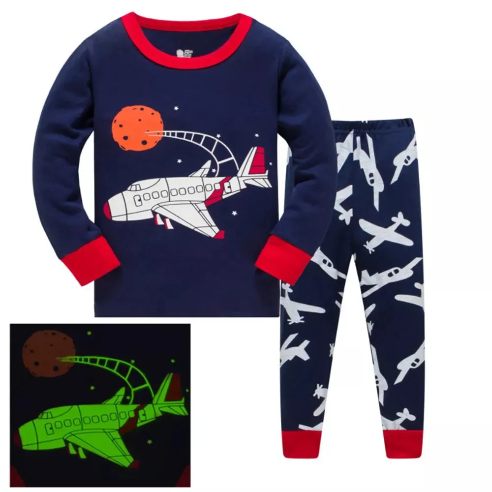 Kids Boys Cartoon Excavator Print Pyjamas Sets