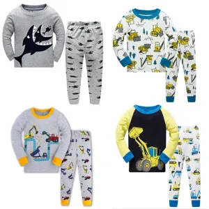Kids Boys Cartoon Excavator Print Pyjamas Sets