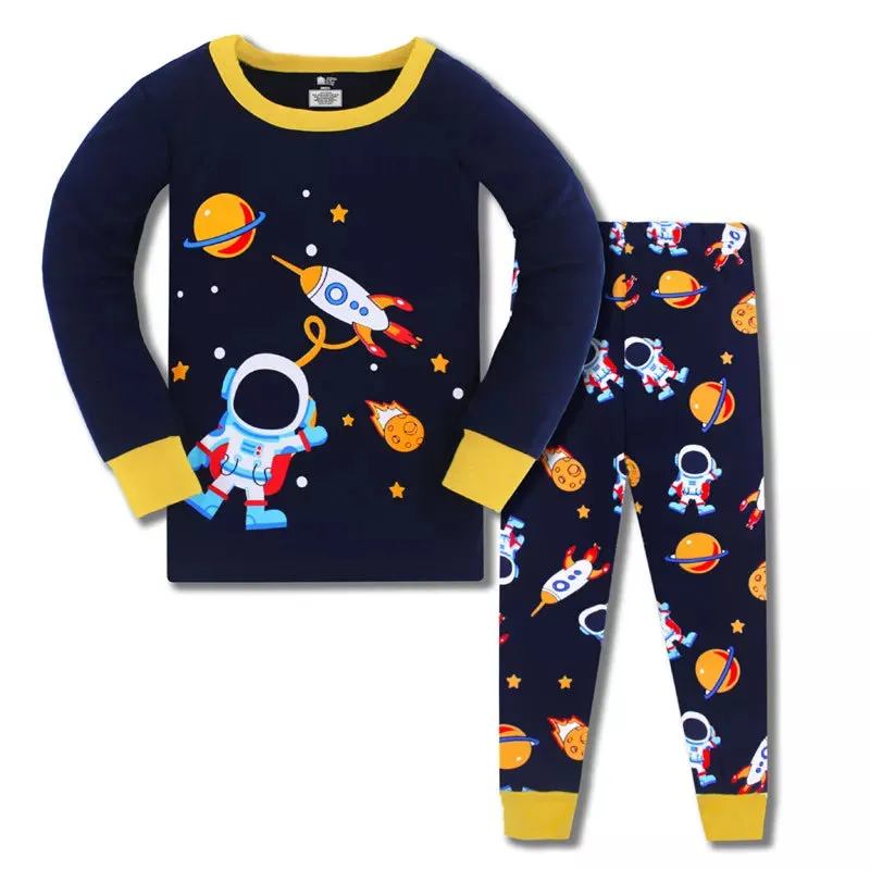 Kids Boys Cartoon Excavator Print Pyjamas Sets