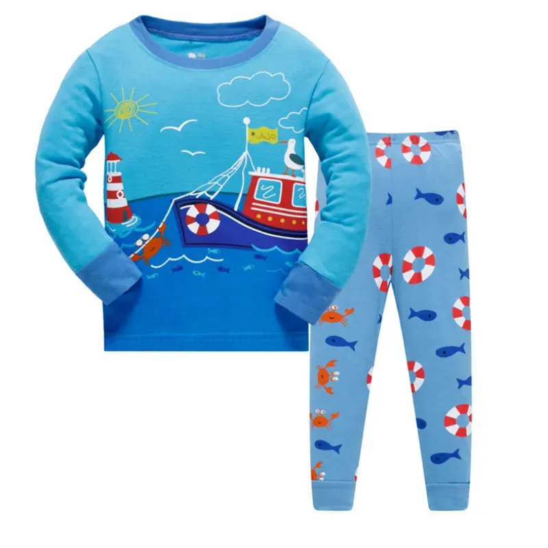 Kids Boys Cartoon Excavator Print Pyjamas Sets