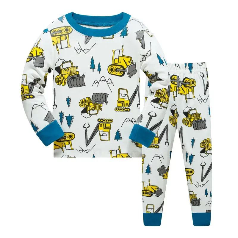 Kids Boys Cartoon Excavator Print Pyjamas Sets