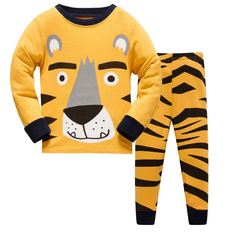 Kids Boys Cartoon Excavator Print Pyjamas Sets