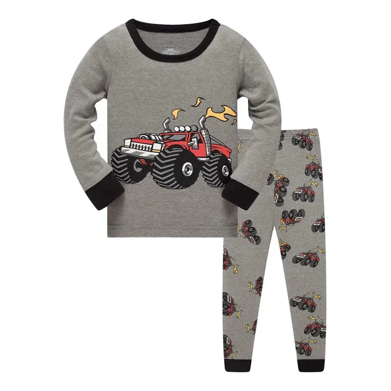 Kids Boys Cartoon Excavator Print Pyjamas Sets
