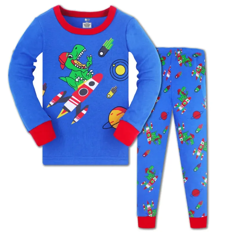 Kids Boys Cartoon Excavator Print Pyjamas Sets