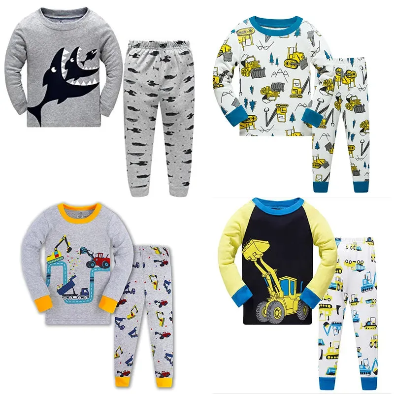 Kids Boys Cartoon Excavator Print Pyjamas Sets