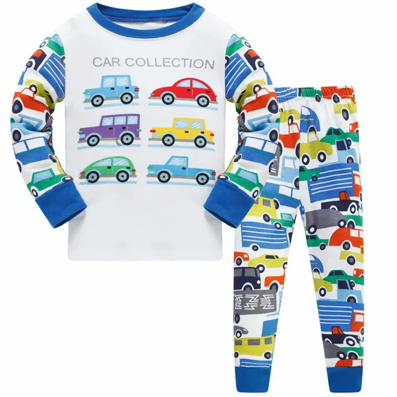 Kids Boys Cartoon Excavator Print Pyjamas Sets