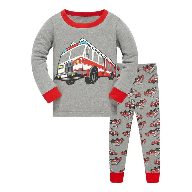 Kids Boys Cartoon Excavator Print Pyjamas Sets