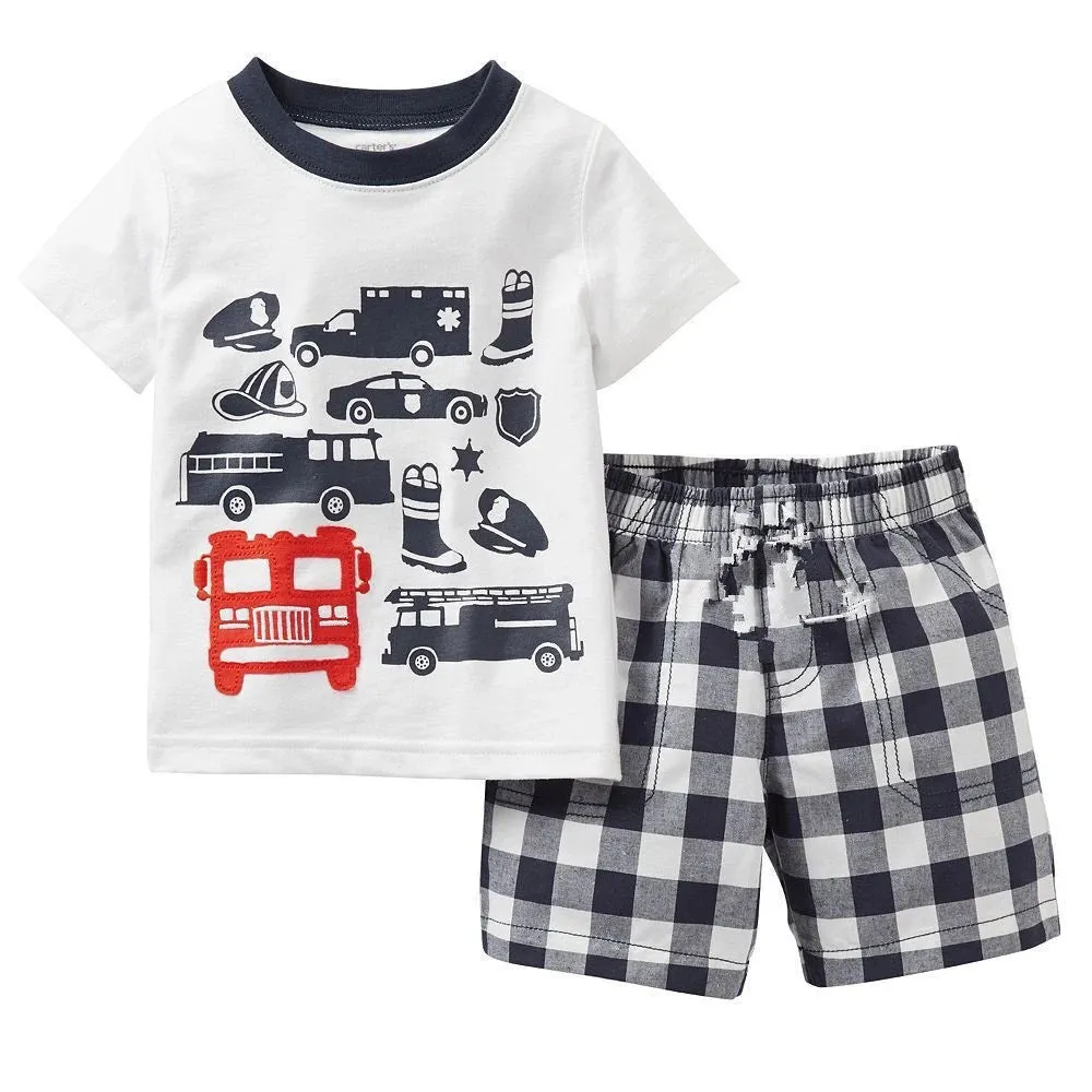 Kids Boys Girls  Short Sleeved Racing Car Print Sleepwear