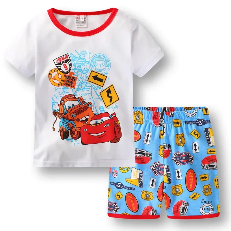 Kids Boys Girls  Short Sleeved Racing Car Print Sleepwear