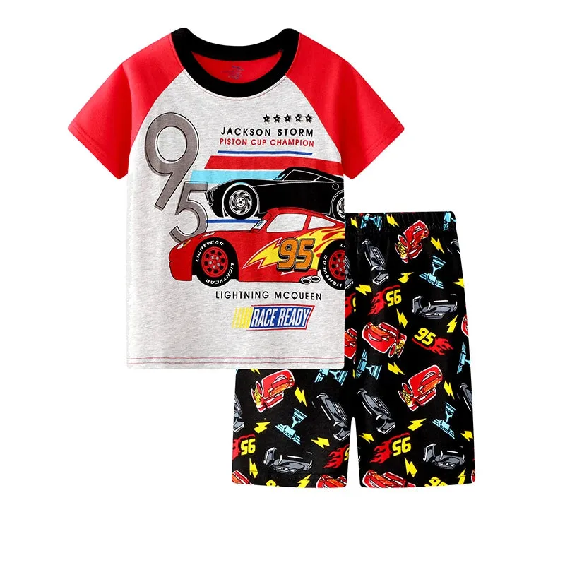 Kids Boys Girls  Short Sleeved Racing Car Print Sleepwear