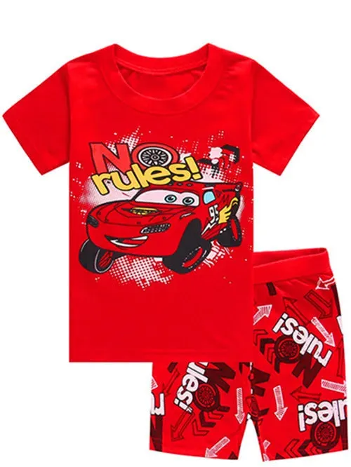 Kids Boys Girls  Short Sleeved Racing Car Print Sleepwear