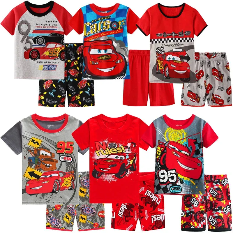 Kids Boys Girls  Short Sleeved Racing Car Print Sleepwear
