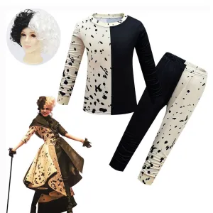 Kids Cruella Pajamas Set Children Girls Sleepwear Clothes Cartoon Pijamas Spring Autumn Pyjamas with Wig