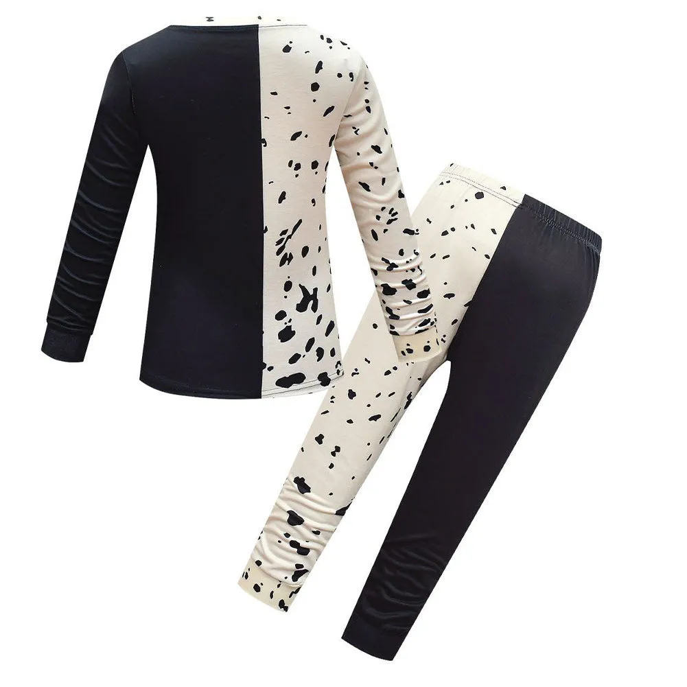 Kids Cruella Pajamas Set Children Girls Sleepwear Clothes Cartoon Pijamas Spring Autumn Pyjamas with Wig