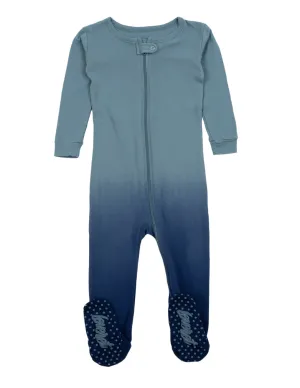 Kids Footed Blue Ombré Tie Dye Cotton Pajamas
