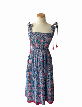 Kingston Dress Blue Red Romance Floral Pattern Special-Occasion