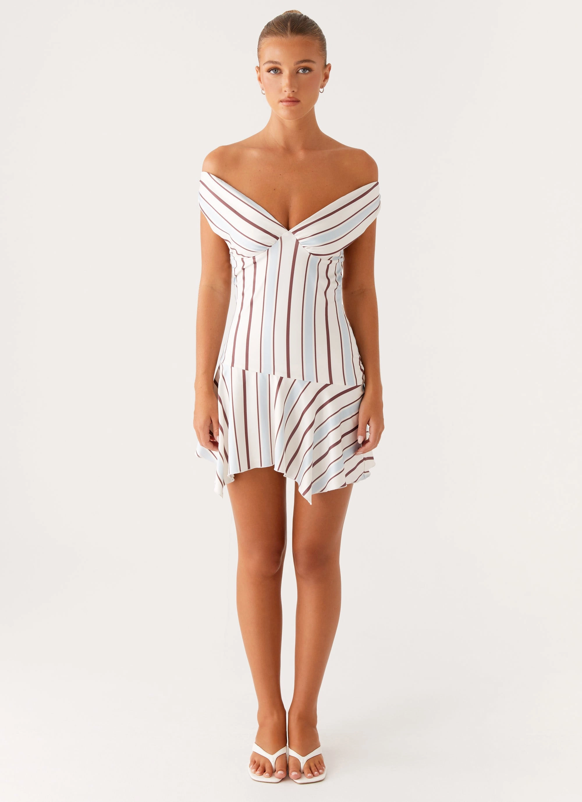 Kirby Mini Dress - Blue Stripe Side Slit