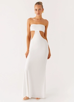 Raw-Hem Sleek Flex Kiss Me Cut Out Maxi - Ivory
