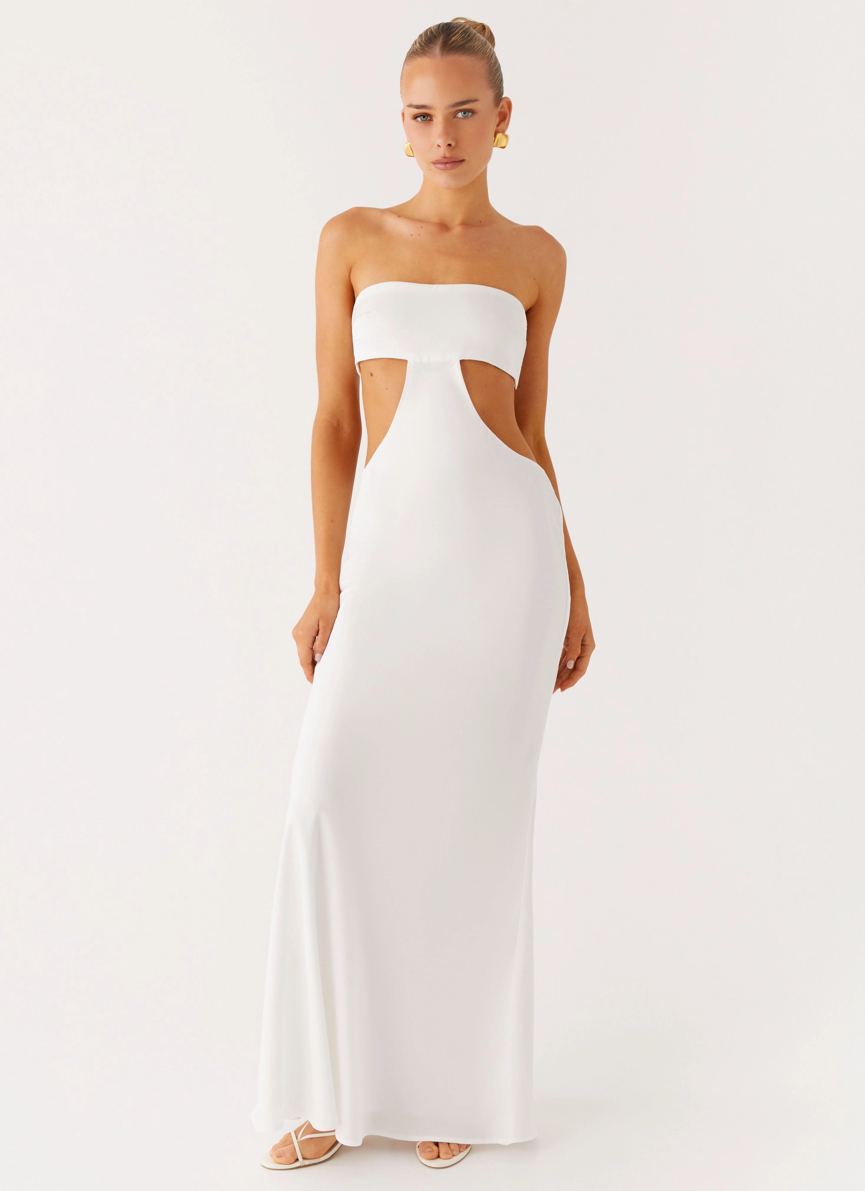 Raw-Hem Sleek Flex Kiss Me Cut Out Maxi - Ivory
