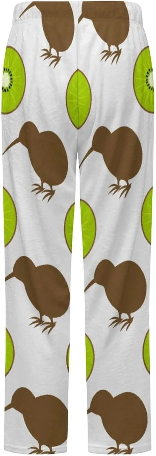 Kiwi Birds And Fruit Women's Flannel Pajama Pants Fleece Lounge Sleep Bottoms PJ