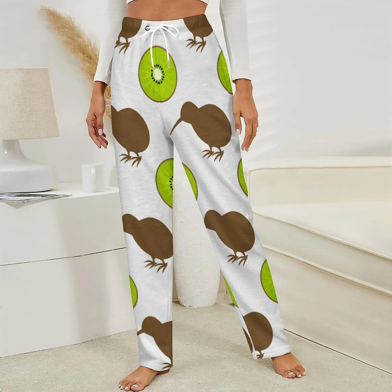 Kiwi Birds And Fruit Women's Flannel Pajama Pants Fleece Lounge Sleep Bottoms PJ