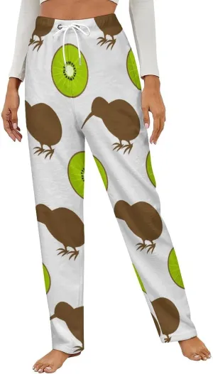 Kiwi Birds And Fruit Women's Flannel Pajama Pants Fleece Lounge Sleep Bottoms PJ