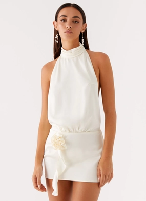 Korean Mood Birdie Halterneck Mini Dress - Ivory