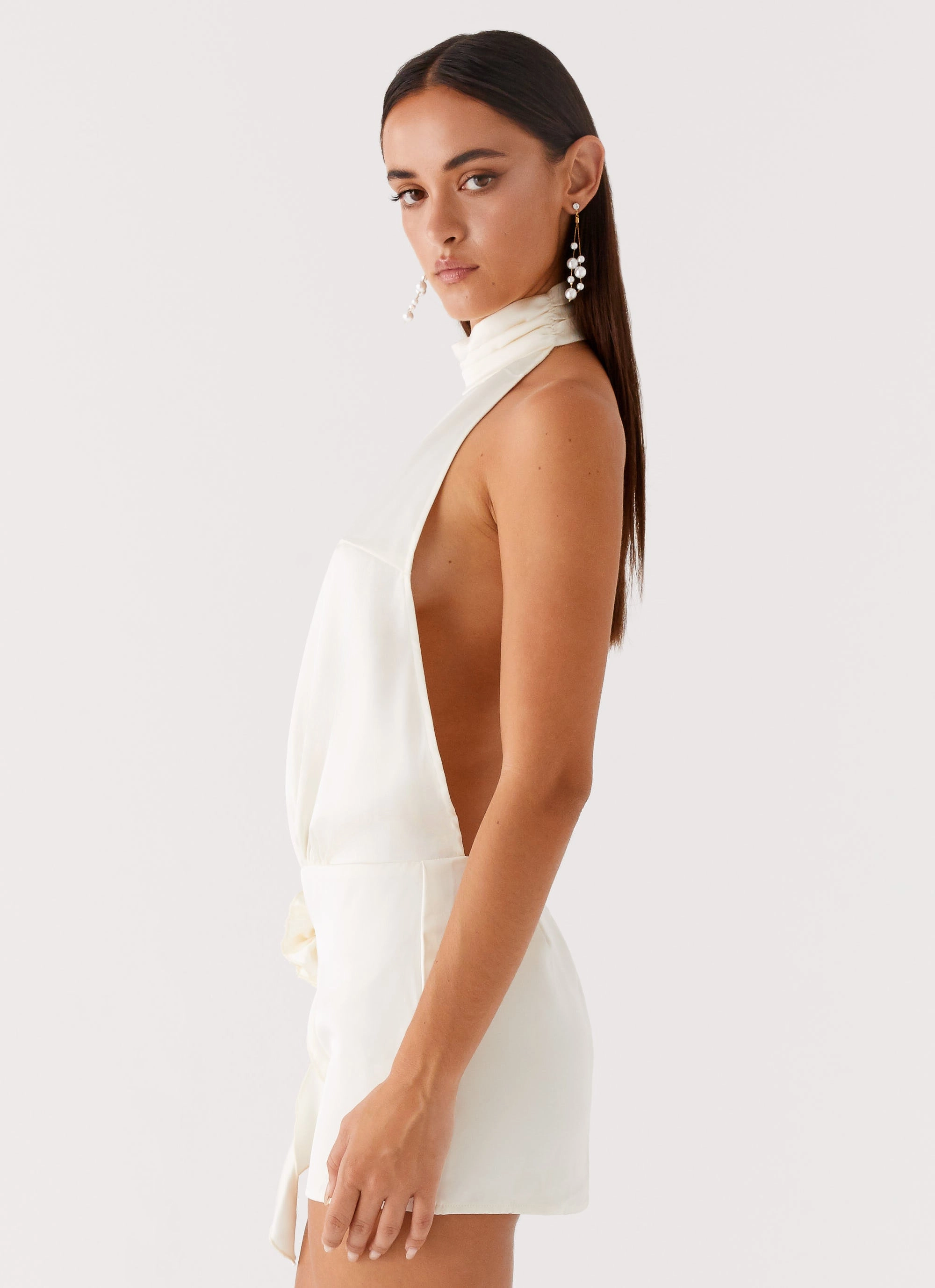 Birdie Halterneck Mini Dress - Ivory Simple Texture
