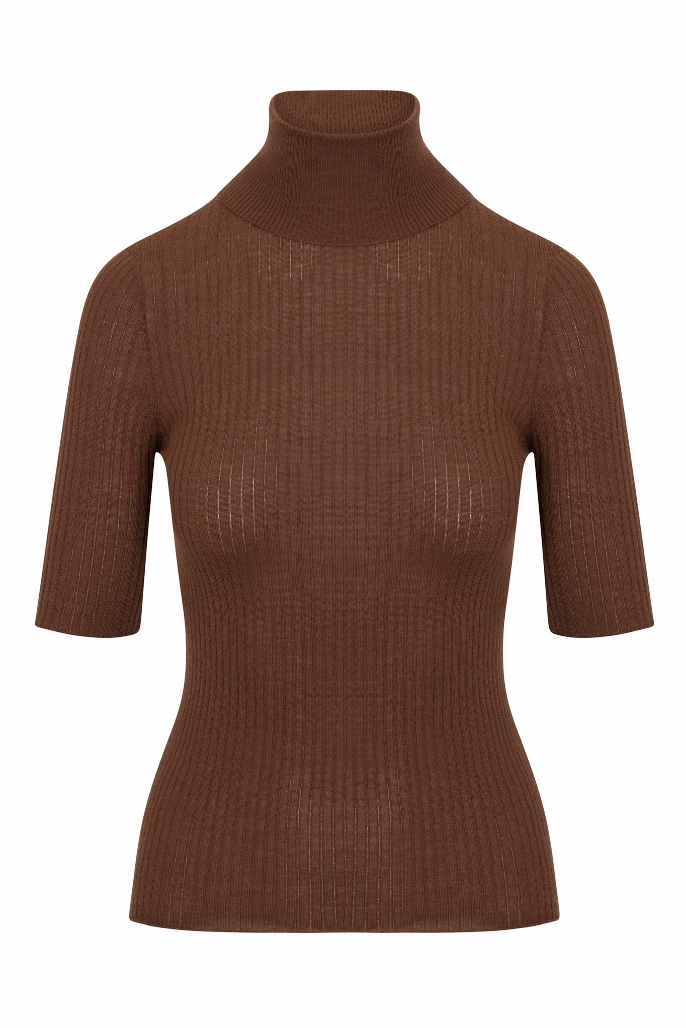 Adjustable Hemline Chocolate Cashmere Turtleneck