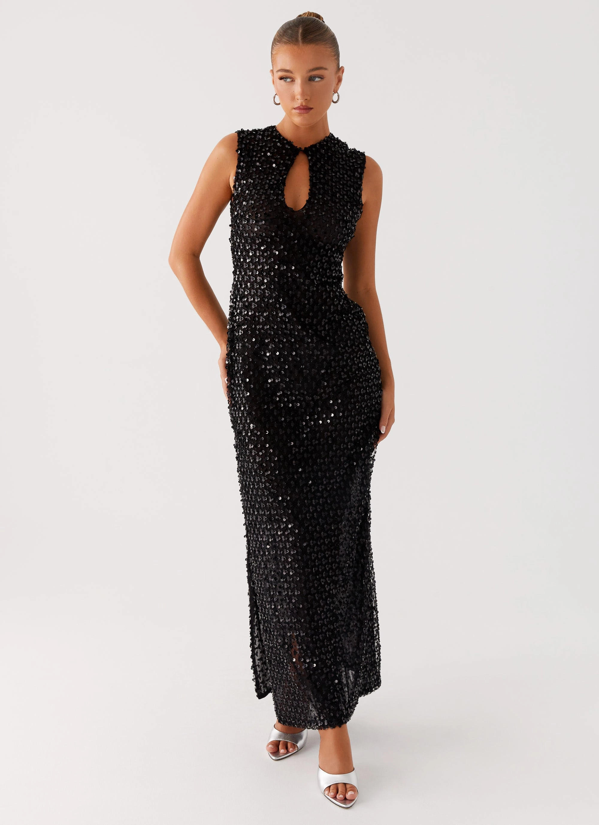 Kore Sequin Maxi Dress - Black Tiered Skirt