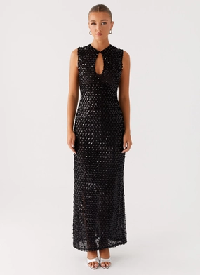 Kore Sequin Maxi Dress - Black Fitted Base Breathable Style