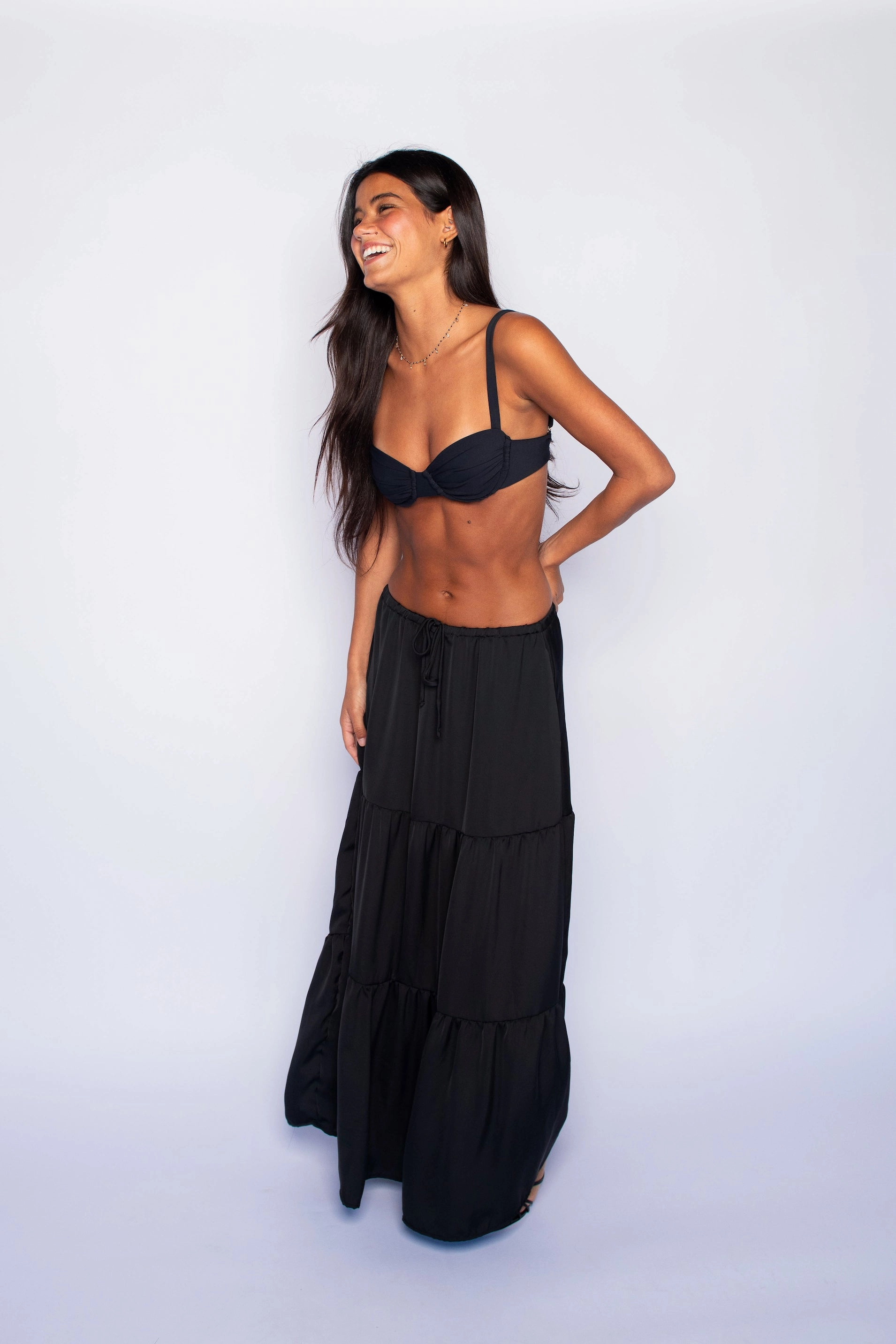 Minimal Design Kristina Maxi Skirt Satin - Black