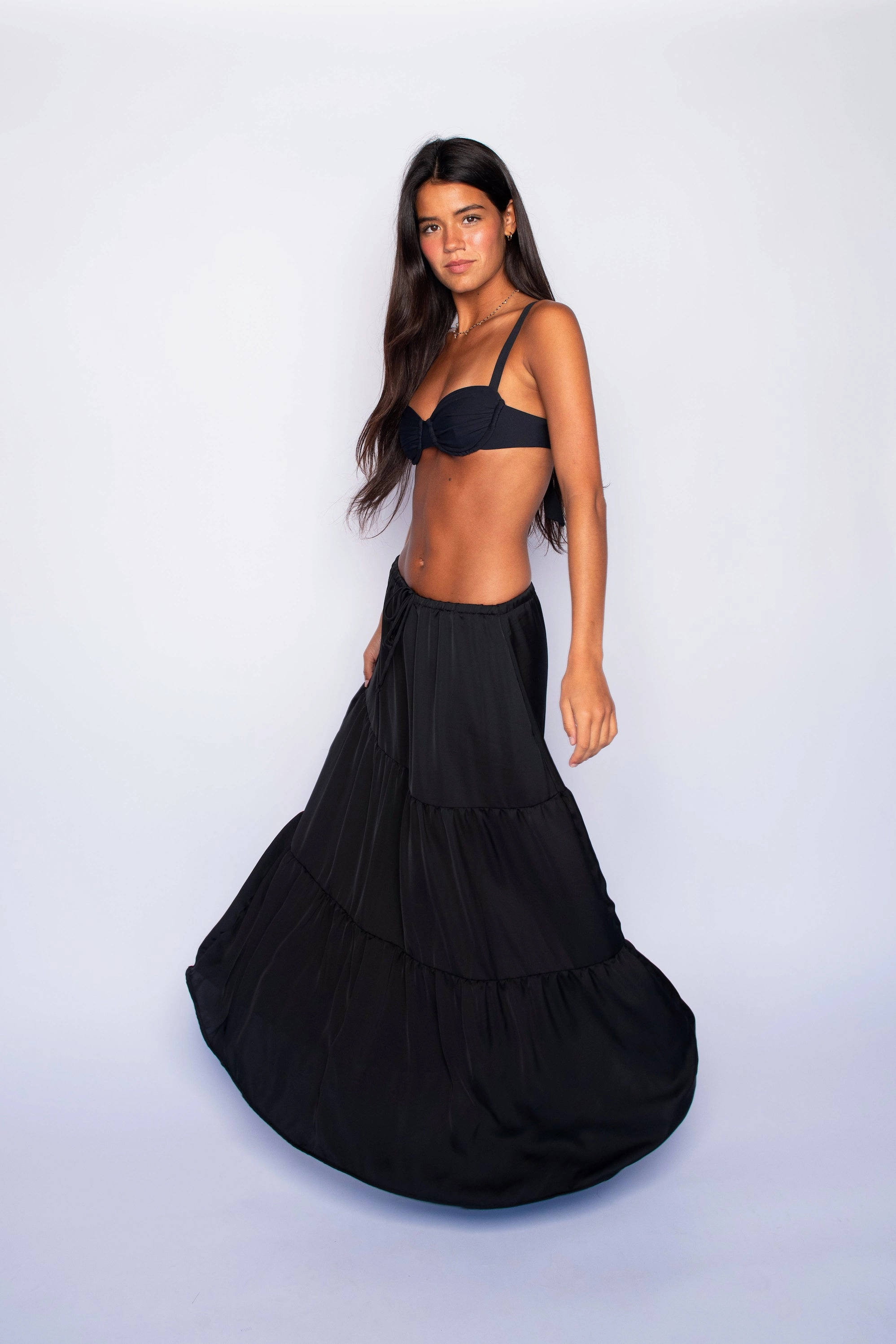 Laidback Mood Kristina Maxi Skirt Satin - Black