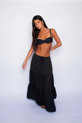 Kristina Maxi Skirt Satin - Black Geometric Print Tear Resistant
