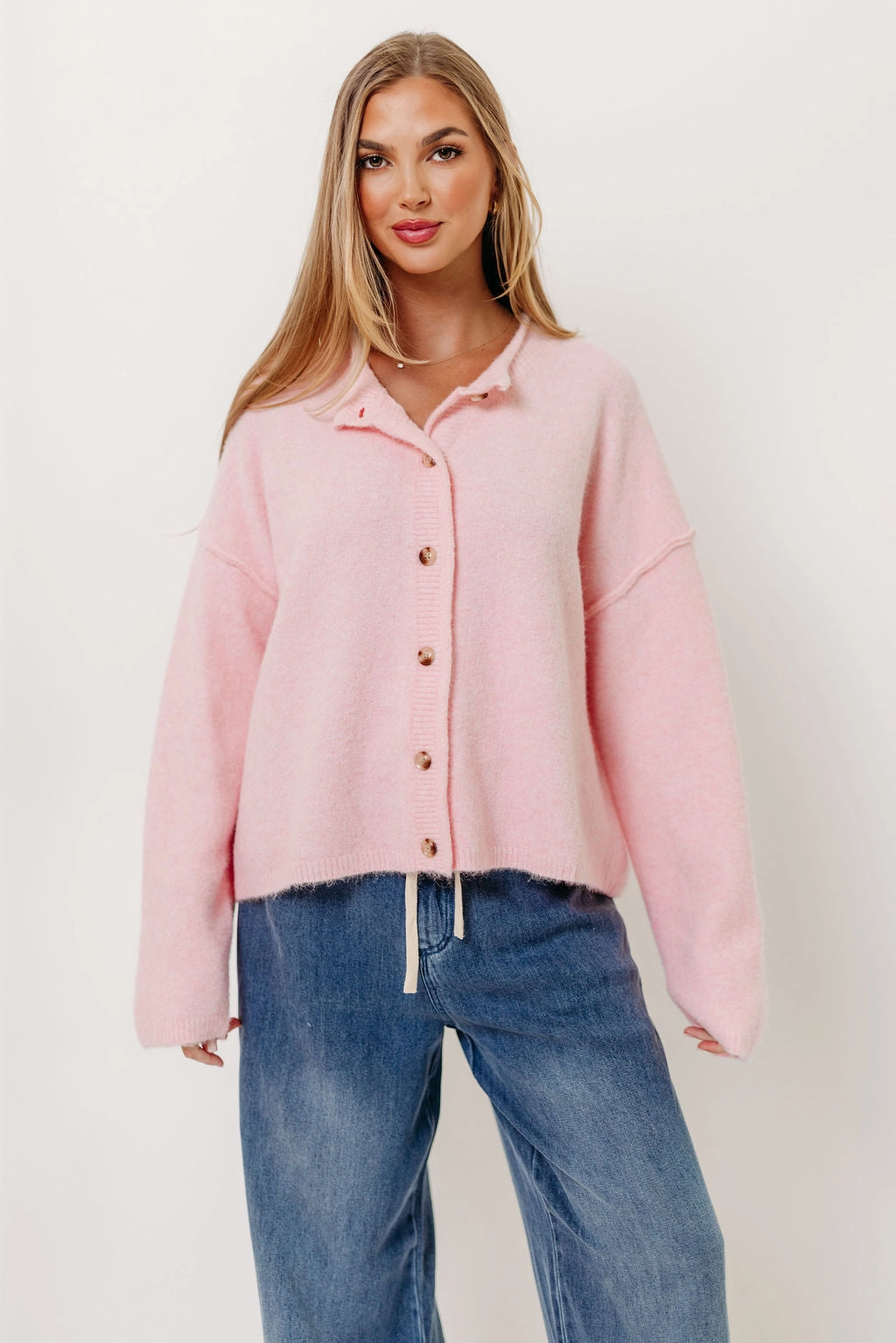 Oversized Collar Architectural Tailoring Kyla Cardigan Sweater in Ballet