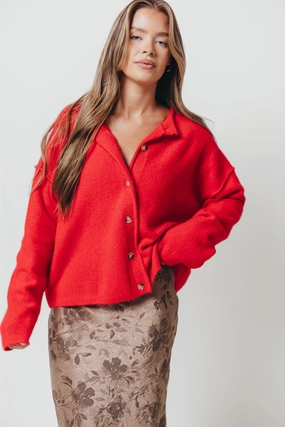 BreathableMeshPanel Recycled Polyester Kyla Cardigan Sweater in Poppy