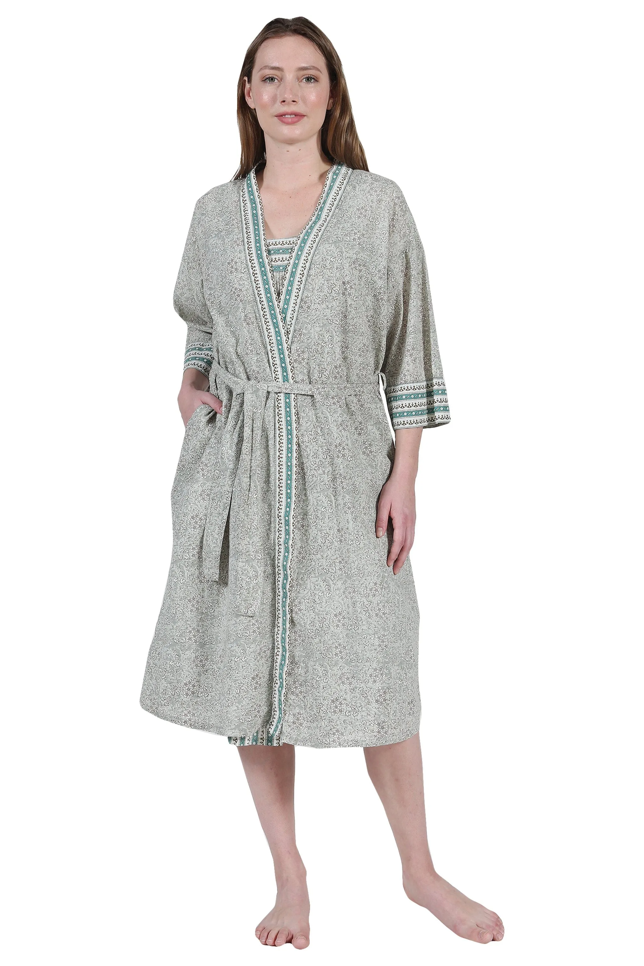 La Cera Cotton Print Wrap Robe