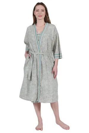La Cera Cotton Print Wrap Robe
